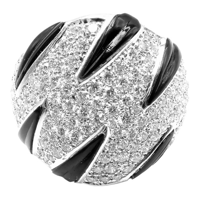 Cartier Panther Panthere Claw 18k White Gold Diamond Onyx Ring Size 53 For Sale
