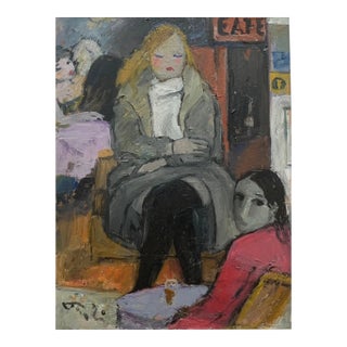 Bruno Paoli "Withdrawal" Original Italian Modern Figurative Portrait, 20th Century Florence Italy Fine Art Painting, Oil on Board, 27.5x23.5" For Sale
