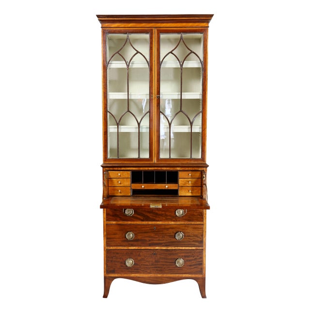 George III Small Mahogany and Satinwood Secretaire For Sale In Boston - Image 6 of 13
