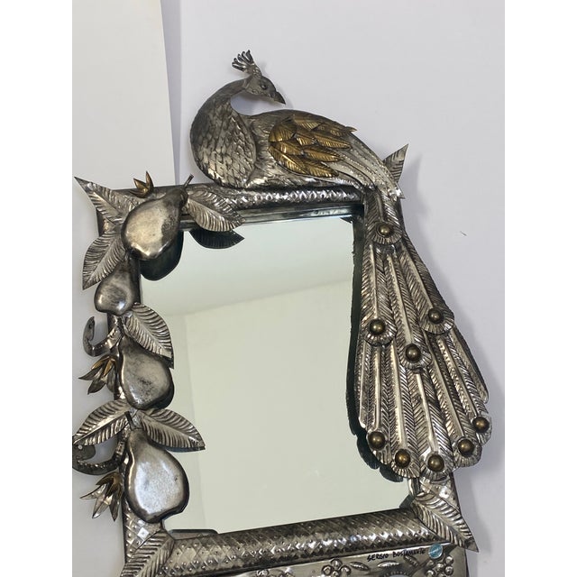 Sergio Bustamante Mid 20th C. Sergio Bustamante Aluminum & Brass Peacock Mirrors a Pair For Sale - Image 4 of 12