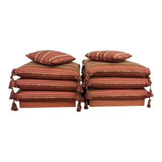 Pair of 1990s Matching Custom-Made Pillow Stacked Ottomans on Casters With Tassels For Sale