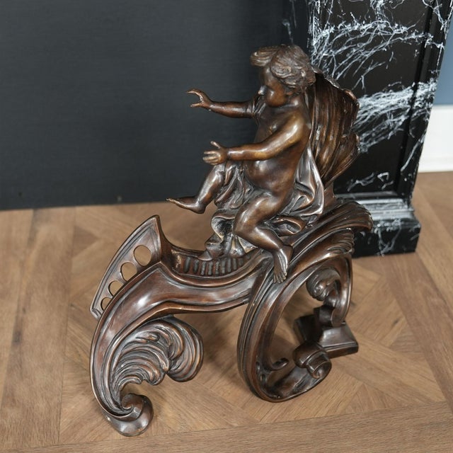 Pair Bronze and Iron, Fireplace Decorations For Sale - Image 4 of 7