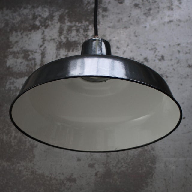 1950s Vintage Industrial French Black Enamel Pendant Light For Sale - Image 5 of 6