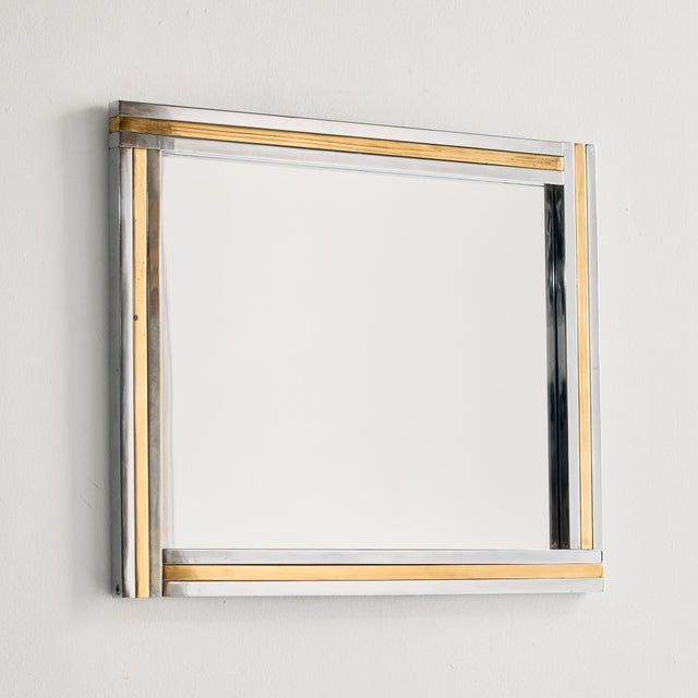 Brass and Chrome Framed Mirror, 1970s For Sale - Image 9 of 9
