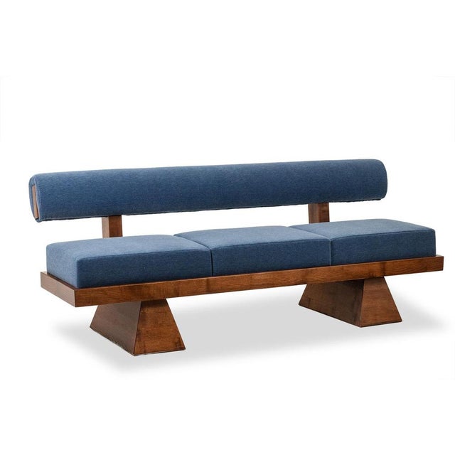 3-Seater Sofa in Ash Wood and Blue Mohair Velvet For Sale - Image 11 of 11