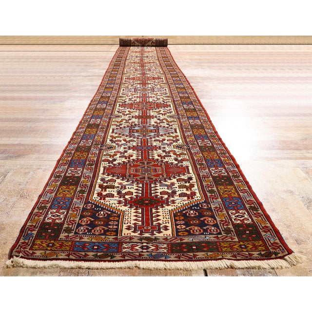 Vintage Persian Shiraz Rug Runner, 03'01 X 28'01 For Sale - Image 9 of 10
