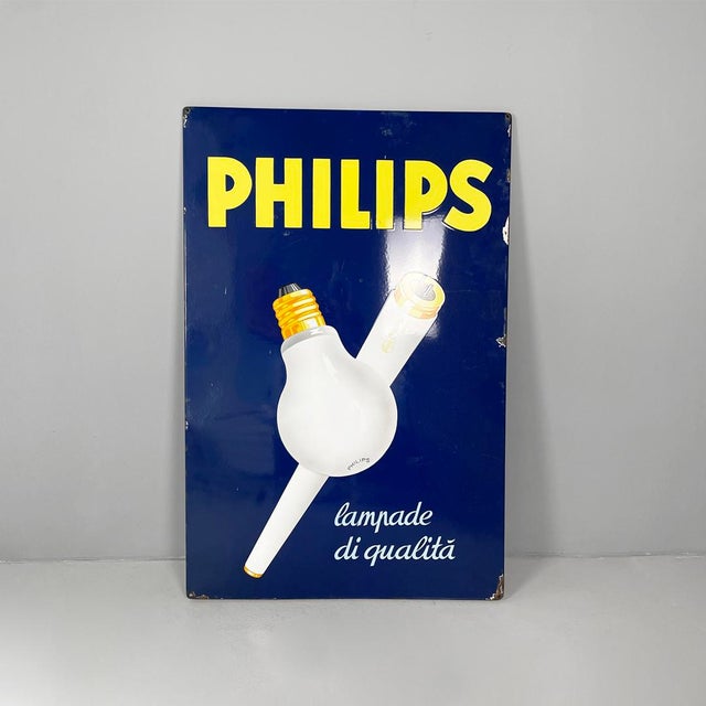 Italian mid-century modern advertising sign Philips in metal, 1950s Rectangular wall-mounted advertising sign made of...