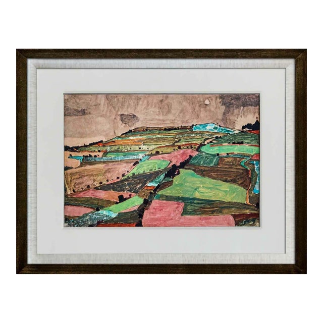 Egon Schiele "Hill Near Krumau" #‘Ed Lt. Edition Dated Lithograph W/Frame For Sale