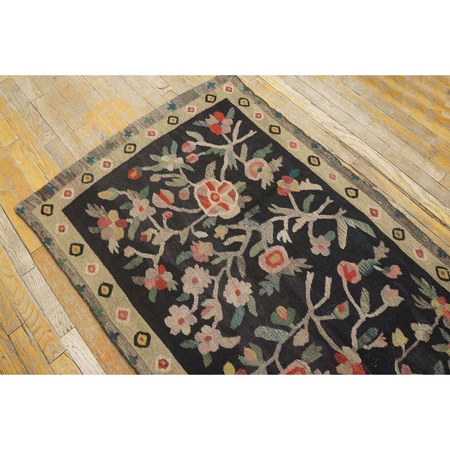 Early 20th Century 1900s Black Floral Antique European Besserabian Rug 3'0" X 7'3" Handwoven Wool Carpet For Sale - Image 5 of 6
