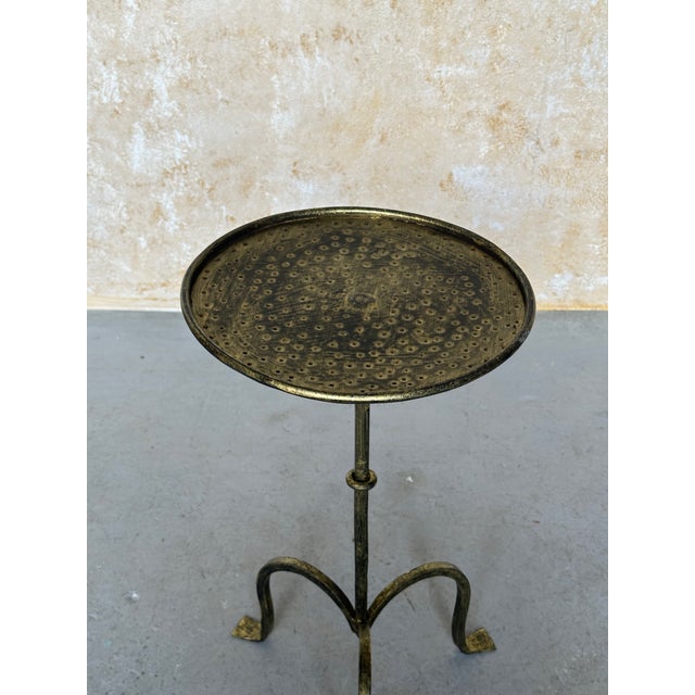 Pair of Spanish Gilt Iron Drinks Tables With Tripod Bases and Hammered Tops For Sale In New York - Image 6 of 15