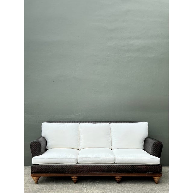 Vintage Woven Rattan Roll Arm Sofa For Sale - Image 10 of 12