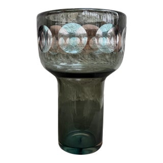 1960s Ove Sandberg Kosta Boda Gray Blue Crystal Glass Optical Vase For Sale