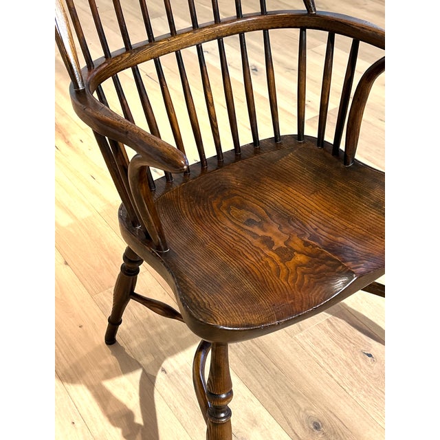 Late 20th Century Fine English Reproduction Oak Windsor Stickback Arm Chair For Sale - Image 4 of 5