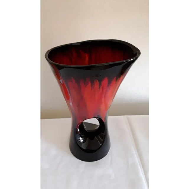 Vintage French Ceramic Vase in Orange-Red Flame Glaze from Vallauris, 1970s, in Very Good conditions. Designed 1970 to...