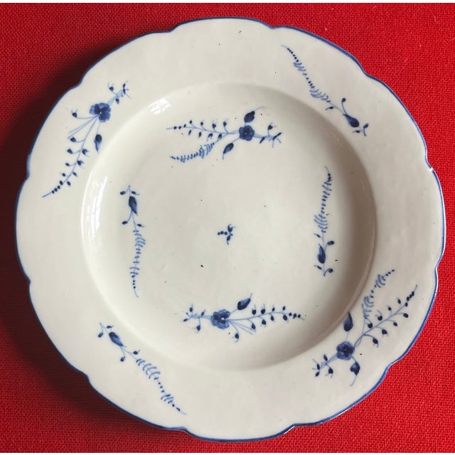 Antique 18th century French Louis XV Chantilly porcelain dinner plate, circa 1760. Decorated with underglaze blue sprig on...