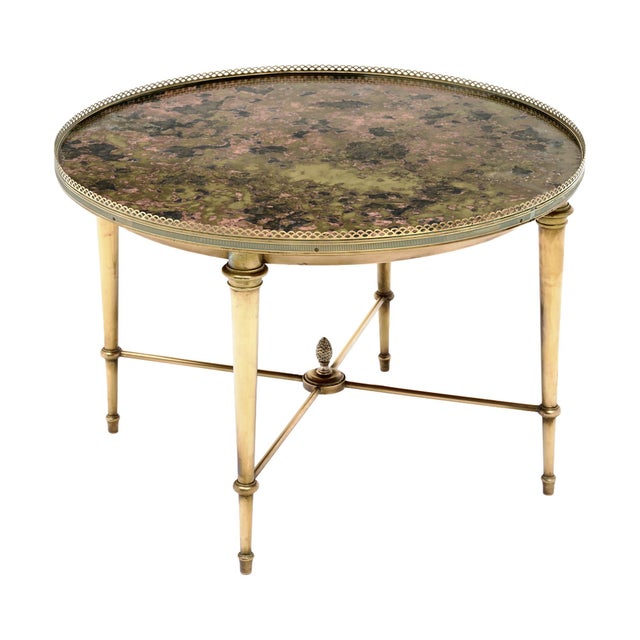 1940s Maison Bagues Eglomized Glass Side Table, Brass, Art Deco Period For Sale - Image 5 of 9