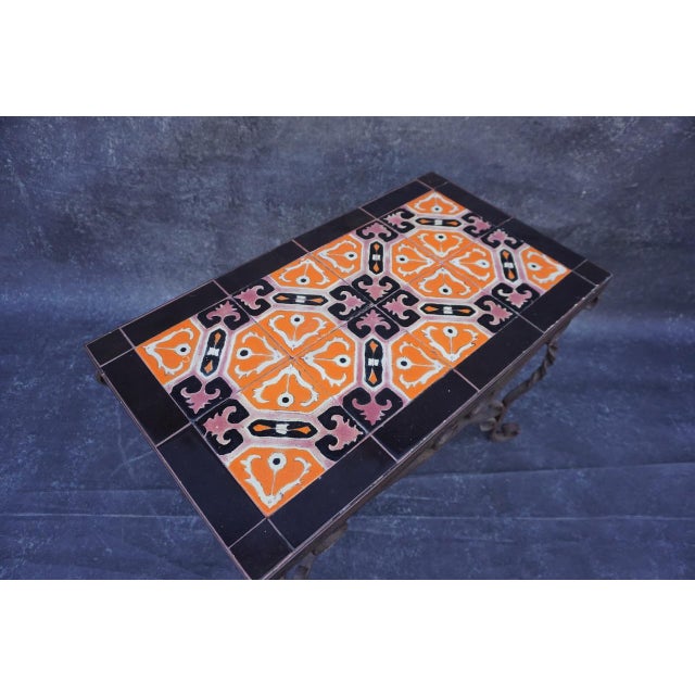 Metal 1920s Original D&m Tile Table With Wrought Iron Base For Sale - Image 7 of 7