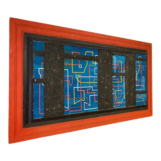 Mid Century Signed Large Framed Abstract Oil Panting For Sale