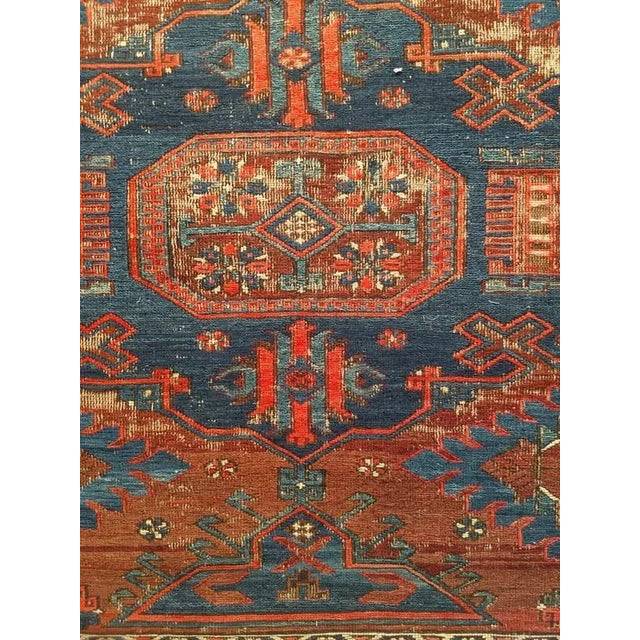 Antique Caucasian Soumak Area Rug, Handwoven Wool, Allover Geometric Pattern, Red & Blue, 5x7 For Sale In Chicago - Image 6 of 8