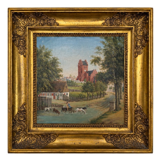 Rasmus Andersen Holm, View of Kongens Lyngby with the Church, 1832, Oil on Canvas For Sale