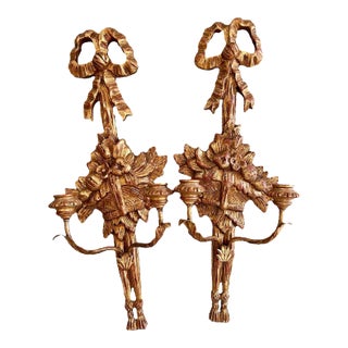 Vintage Italian Giltwood Bow & Tassel Sconces For Sale