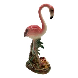 Mid 20th Century Highly Detailed Pink Flamingo Ceramic Tabletop Sculpture Brad Keeler For Sale