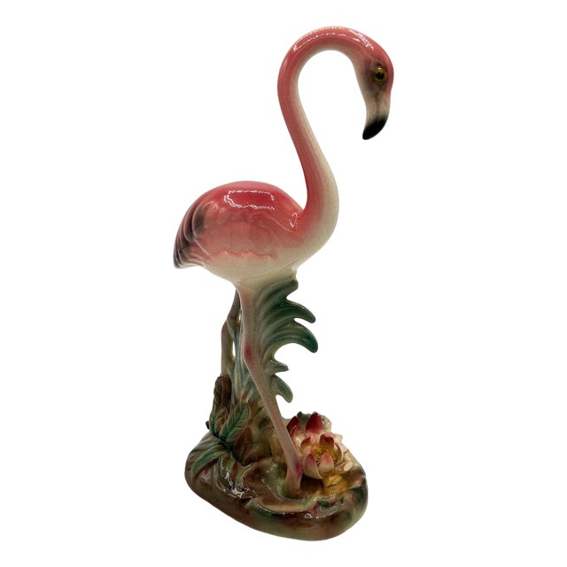 Mid 20th Century Highly Detailed Pink Flamingo Ceramic Tabletop Sculpture Brad Keeler For Sale