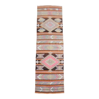 1970s Vintage Handmade Wool Cotton Runner Rug For Sale