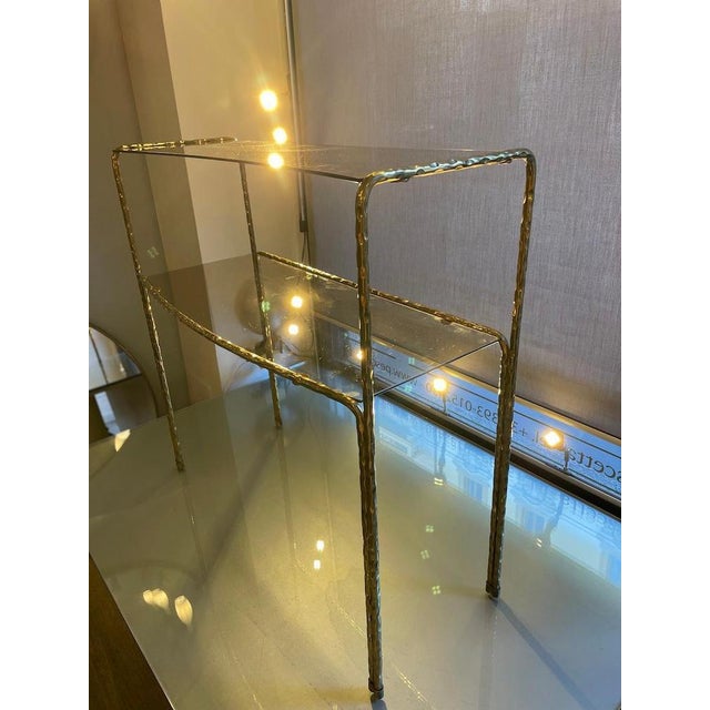 Brass and Smoked Glass Bombe Console Table, 1970s For Sale - Image 6 of 15