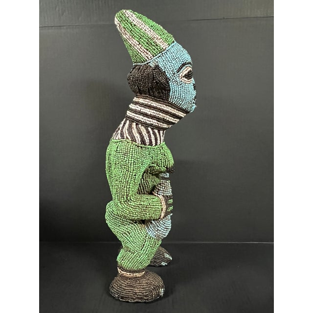 Late 20th Century African Tribal Art Carved Wood and Beaded Bamileke Statue From Cameroon For Sale - Image 4 of 14