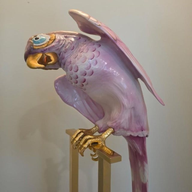 1970s Monumental 57” Oggetti Italy Porcelain Parrot Sculpture – 21lb Hand-Painted Statement Piece – Hollywood Regency For Sale - Image 6 of 16
