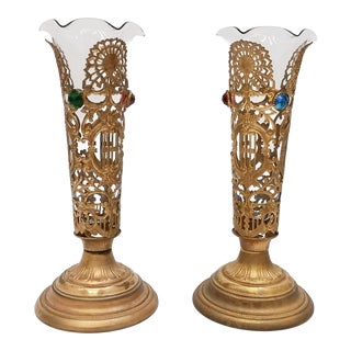Early 20th Century French Gilt Vases, Pair For Sale