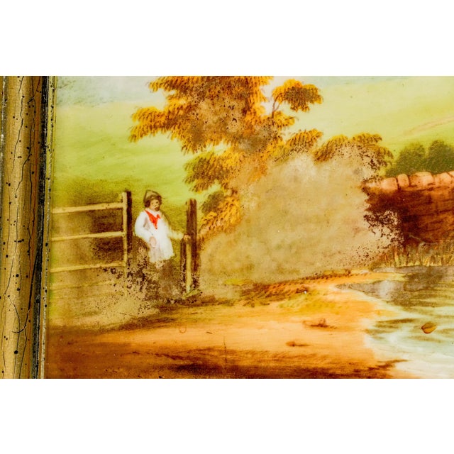 Pair Antique 19th Century Hand Painted Porcelain Plaques Rustic Victorian Pastoral Country Farm Scenes Wall Home Decor Art For Sale - Image 14 of 18