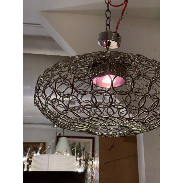 Metal Bruno Rainaldi for Terzani Round g.r.a. Silver Nickel Ceiling Pendant For Sale - Image 7 of 13