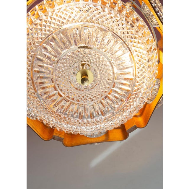 Brown Swedish Pendant Lamp in Wood and Glass by Orrefors, 1960s For Sale - Image 8 of 9