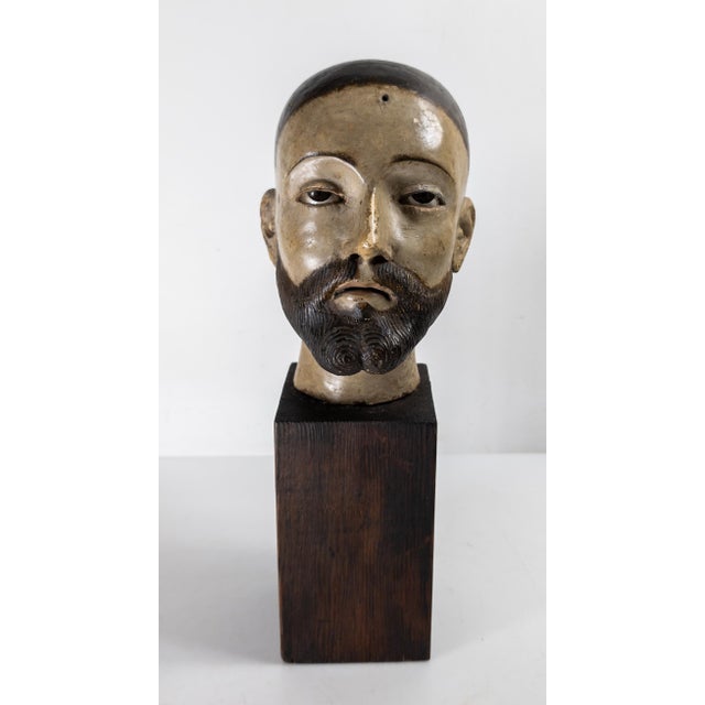 We are selling this high quality early Spanish colonial polychrome figure. This Santos has heavily detailed carved beard...