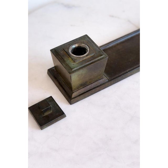 Swedish Art Deco Minimalist Bronze Inkwell with Tray from GAB, 1930s For Sale - Image 3 of 8