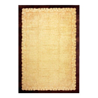 1920s Soft Yellow Field Antique Floral Minimalist Knotted Wool Chinese Peking Rug For Sale