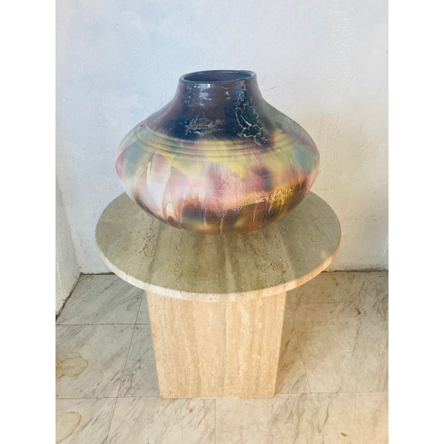 Huge and beautiful, this studio pottery piece is signed. Perfect for a pedestal, it is a centerpiece for a room