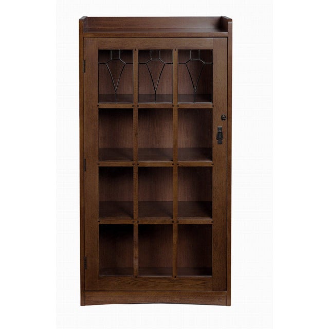 Mission Leaded Glass Bookcase With Lock & Key - Micheal Cherry For Sale - Image 16 of 18