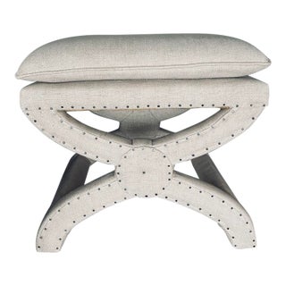 Linen Upholstered Stool Restoration Hardware For Sale