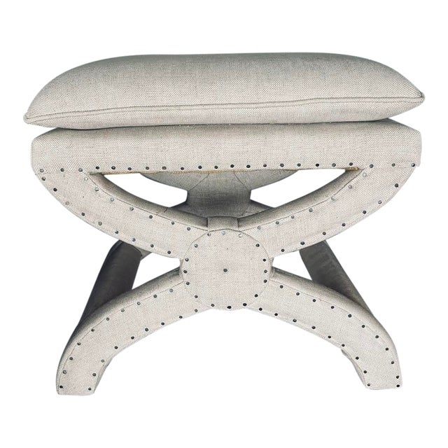 Linen Upholstered Stool Restoration Hardware For Sale