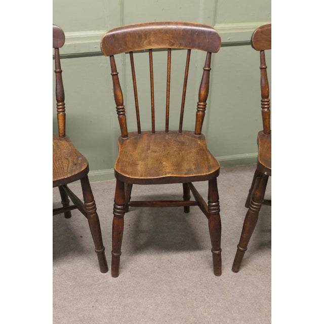 Beech and Elm Seated Stick Back Kitchen Dining Chairs, 1900s, Set of 4 For Sale - Image 6 of 8