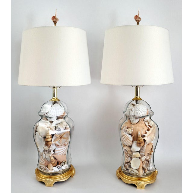 Large Lamps Seashells Shells Pair Restored For Sale - Image 11 of 12