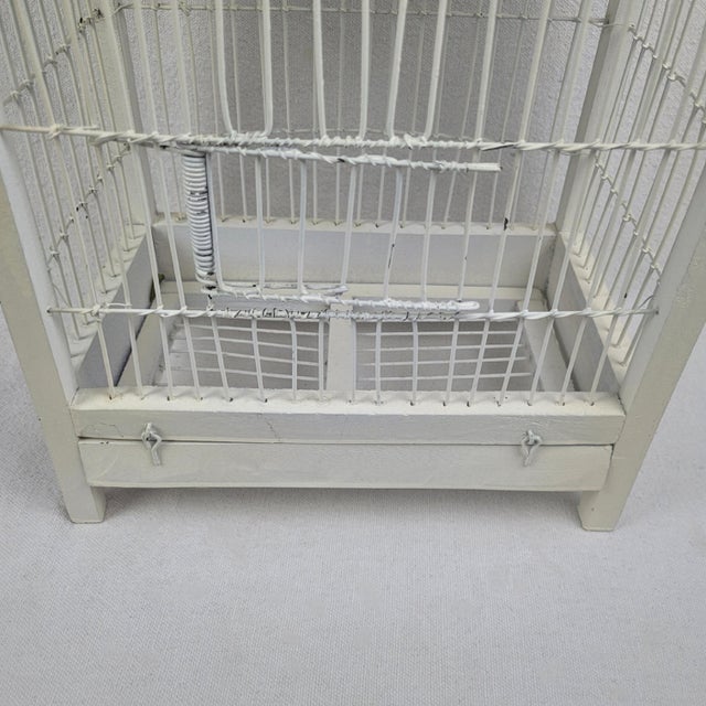 Antique White Vintage White Wood and Wire Decorative Birdcage Shabby Chic For Sale - Image 8 of 12