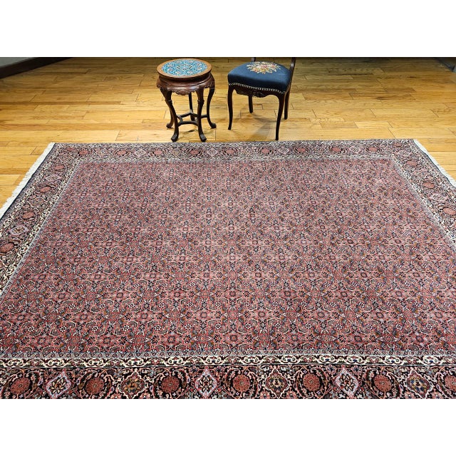 Red Vintage Persian Bidjar Rug, Hand-Knotted Wool, Allover Herati Geometric Pattern, Red & Navy, 7x10 For Sale - Image 8 of 18