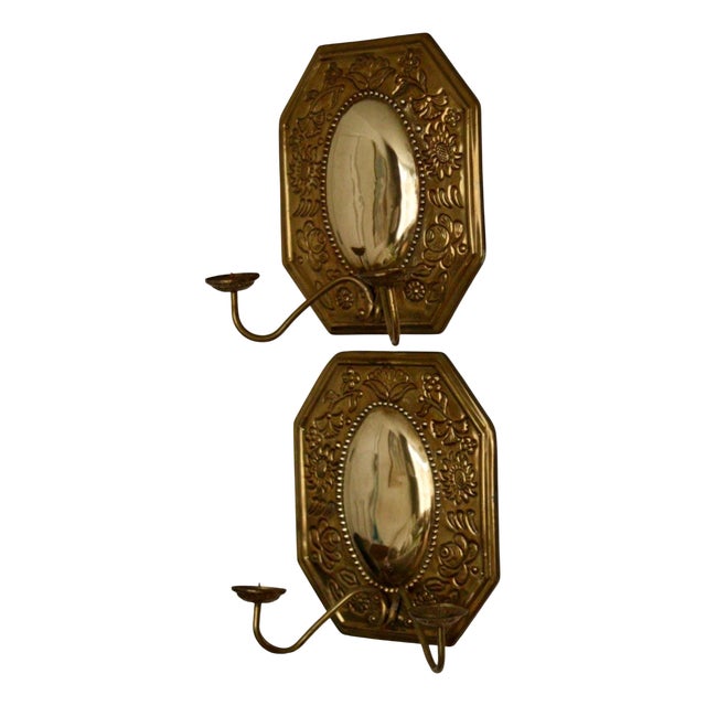 Mid-Century Swedish Octagonal Brass Double Arm Sconces, Set of 2 For Sale