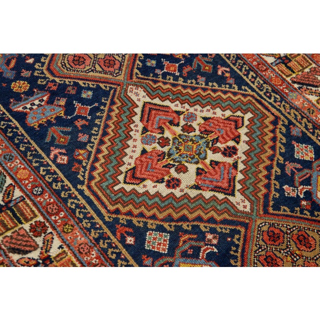 Textile Handmade Navy Blue Antique Kurdish Wool Runner With Allover Design For Sale - Image 7 of 9