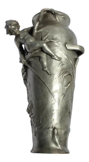 Antique Style Art Nouveau Silvered Bronze Moreau Cherub Vase