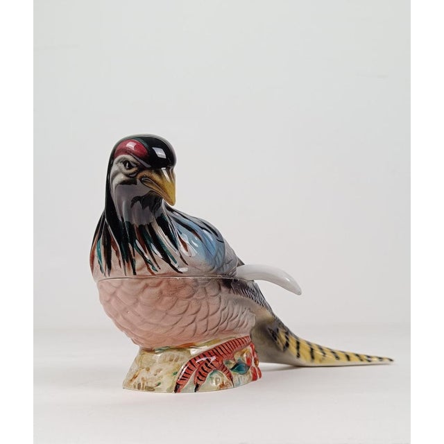 Vintage Pheasant Gravy Boat in Hand-Painted Ceramic, Italy, 1950s For Sale - Image 6 of 18